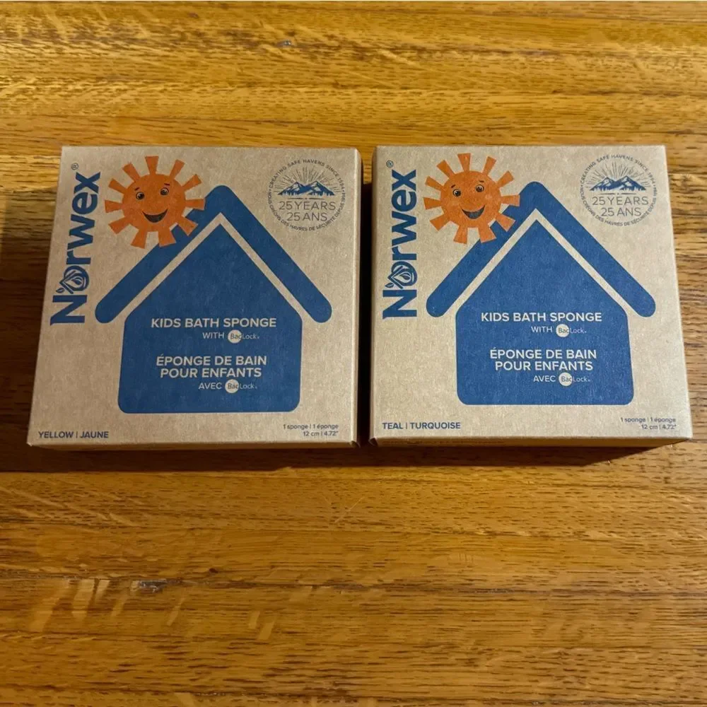 Norwex Kids Bath Sponges Set of 2 Teal and Yellow NWT
